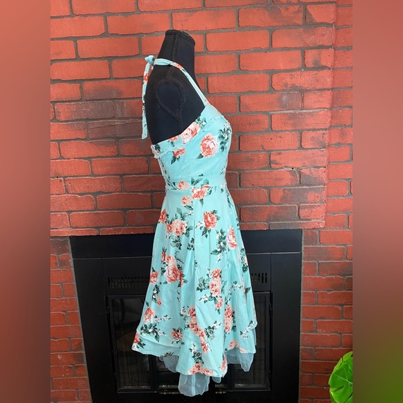 Hot Topic Mint Floral Halter Retro Rockabilly Pinup Swing Dress Size‎ XS - Picture 4 of 9